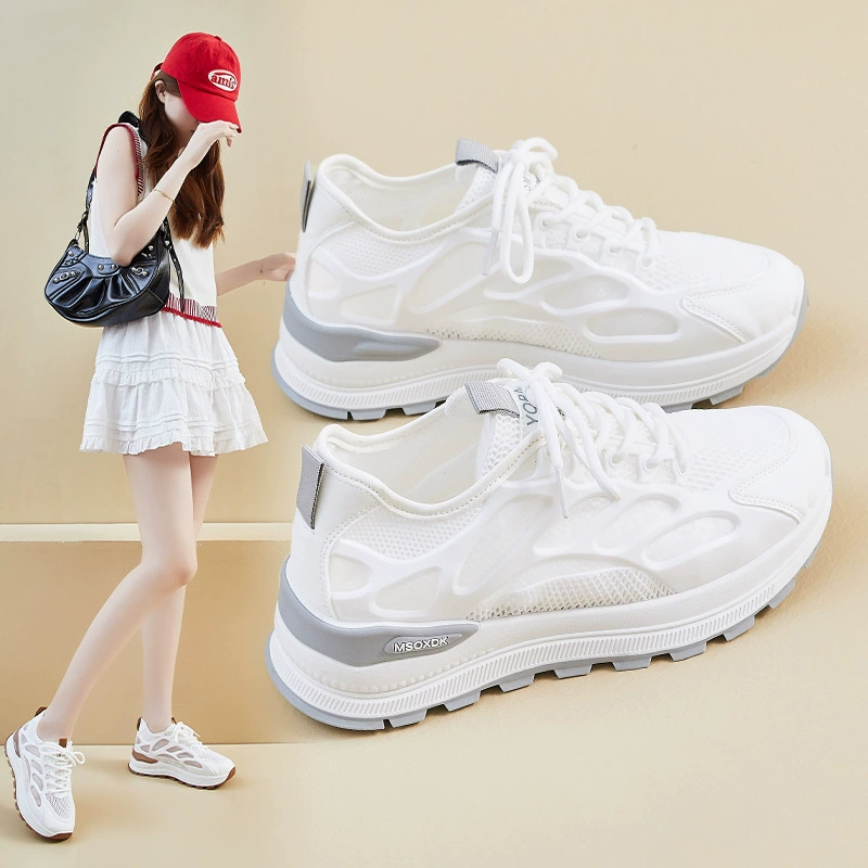 Женские туфли Pure, белые туфли оптом, новые летние спортивные туфли с сеткой 2025, повседневный стиль, корейский стиль, женские туфли на толстой подошве