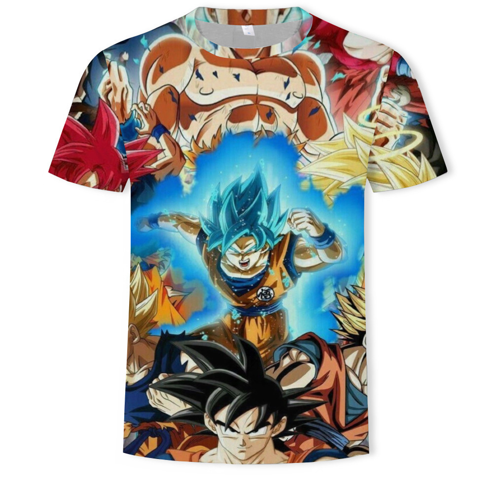 Nuevo producto AliExpress estilo explosivo tendencia super fuego anime serie Dragon Ball camiseta hombre impresión digital 3D dibujos animados europeos y americanos