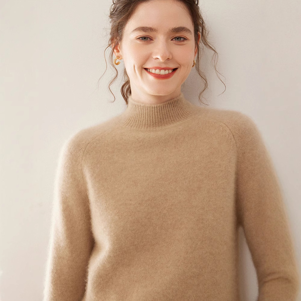 백 캐시미어 의류 마운틴 캐시미어 스웨터 여성 하프 터틀넥 두꺼운 느슨한 가을과 겨울 새로운 니트 베이스 스웨터