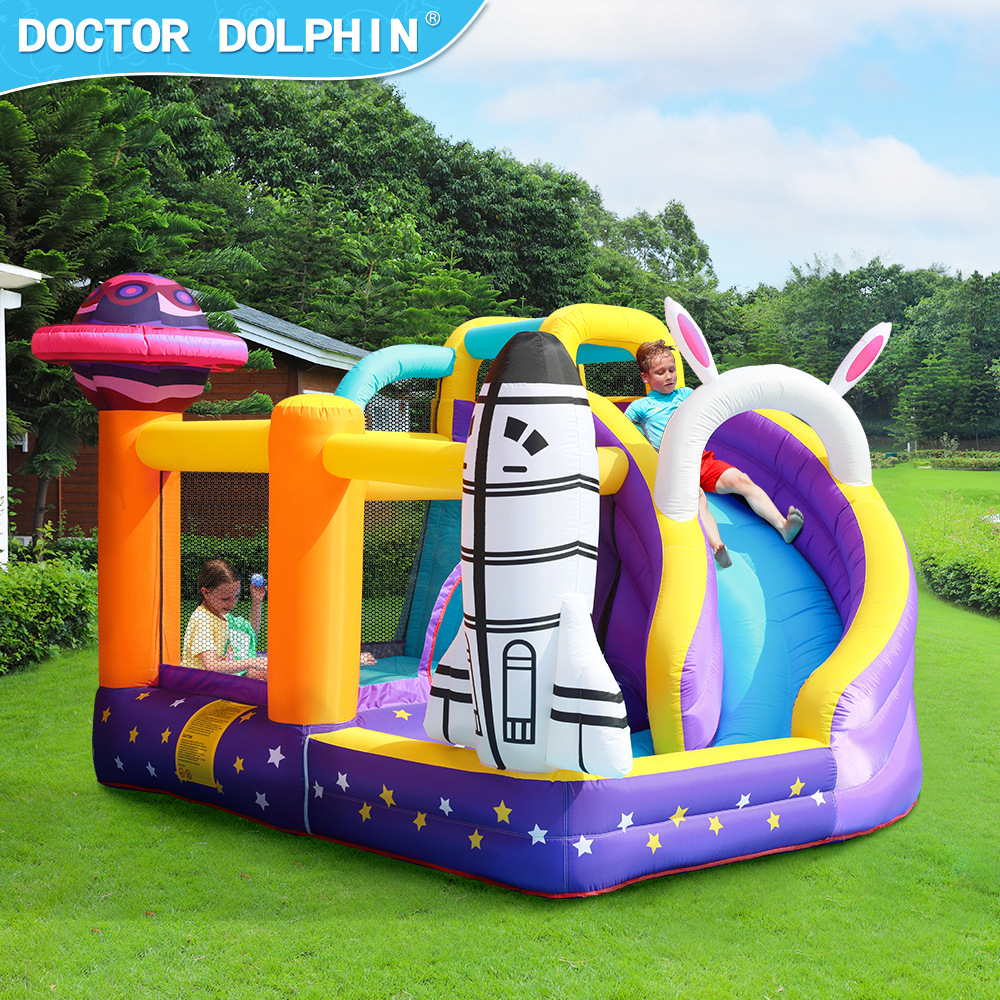 Doctor Delfín | Castillo inflable para niños, pequeño castillo infantil, combinación de trampolín y tobogán, castillo inflable para fiestas al aire libre