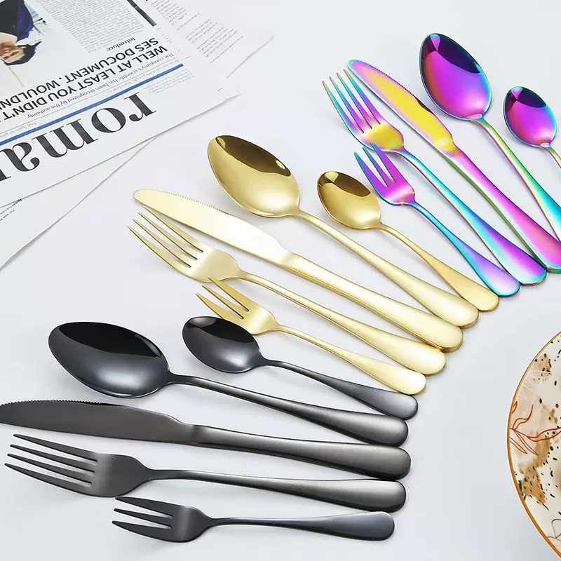 不锈钢刀叉勺套装加厚西餐牛排刀叉跨境镜面亮光1010餐具四五件套