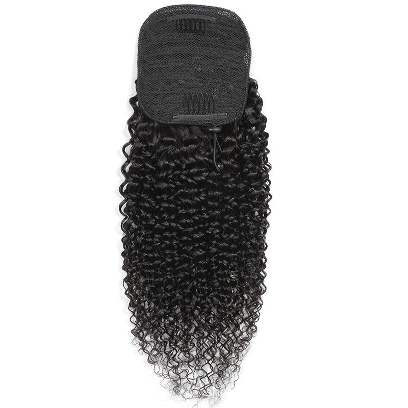 Cordón Kinky Curly Ponytail peluca Cola de caballo cabello humano real