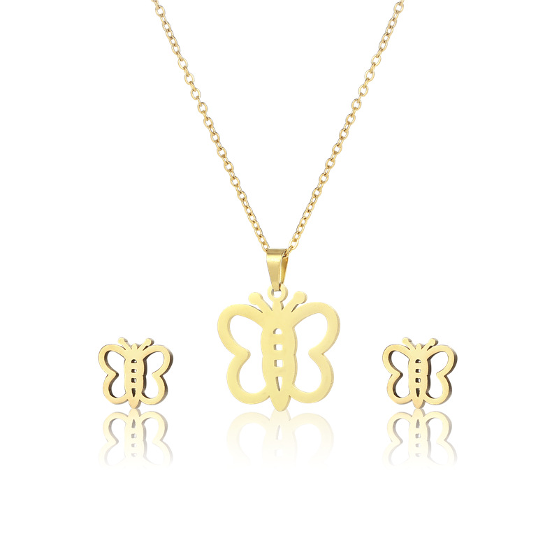 30g Weight No Inlaid Inlay Material Fashion Butterfly Pendant Stainless Steel Neckalce Earrings Set