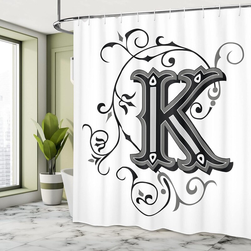 Cross Border Letter K Shower Curtain Capital K with Medieval Letter Logo Design Letter Pattern Fabric Bathroom Decoration