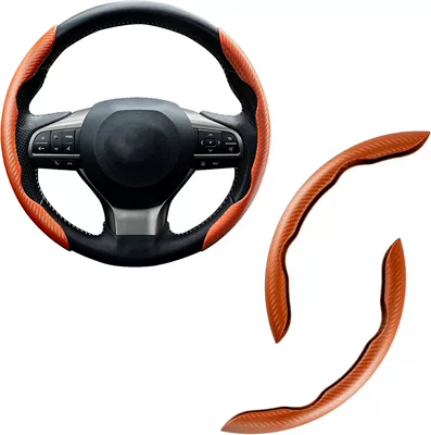 Steering wheel cover: Fiber Butterfly Design Three-Piece Steering - carbon-fiber-pattern-orange-2-pack-38cm