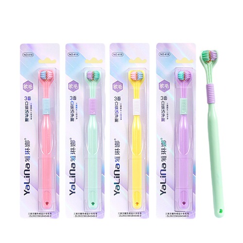One piece drop shipping upgraded three-head U-shaped toothbrush Macaron soft-bristle adult toothbrush three-sided toothbrush for scraping tongue 418