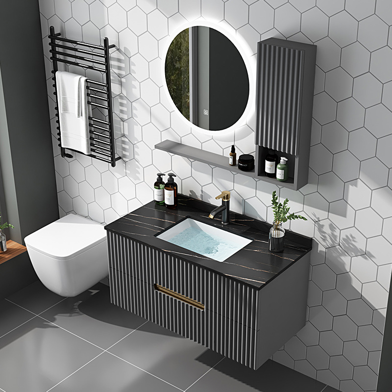 Shiqi luz Placa de roca de lujo integrado cuenca baño gabinete combinación moderno simple baño inteligente lavado a mano piscina mesa de lavado