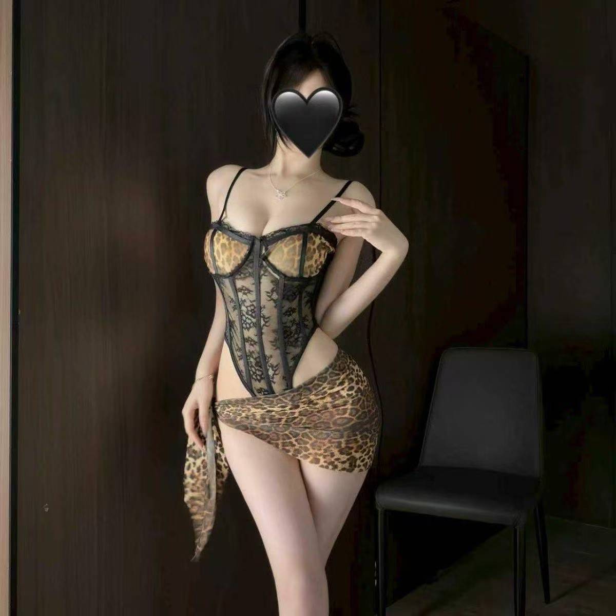 Leopard Print Lace See-Through Bodysuit Set with Underwire Camisole and Wrap Skirt — detail image 2