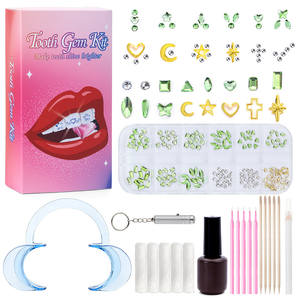 라이트 그린 12 그리드 치과용 드릴 세트 [접착제가 포함된 색상 상자]