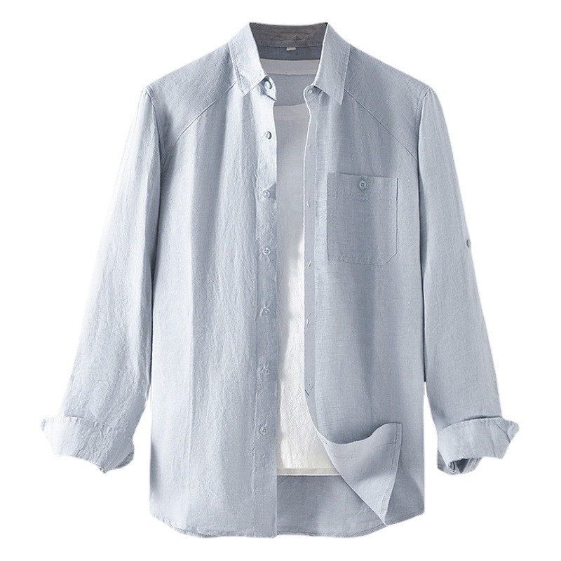 2024 primavera nuevos hombres de lino DE LA SOLAPA floja camisa de lino casual Camisa de manga larga de lino E007