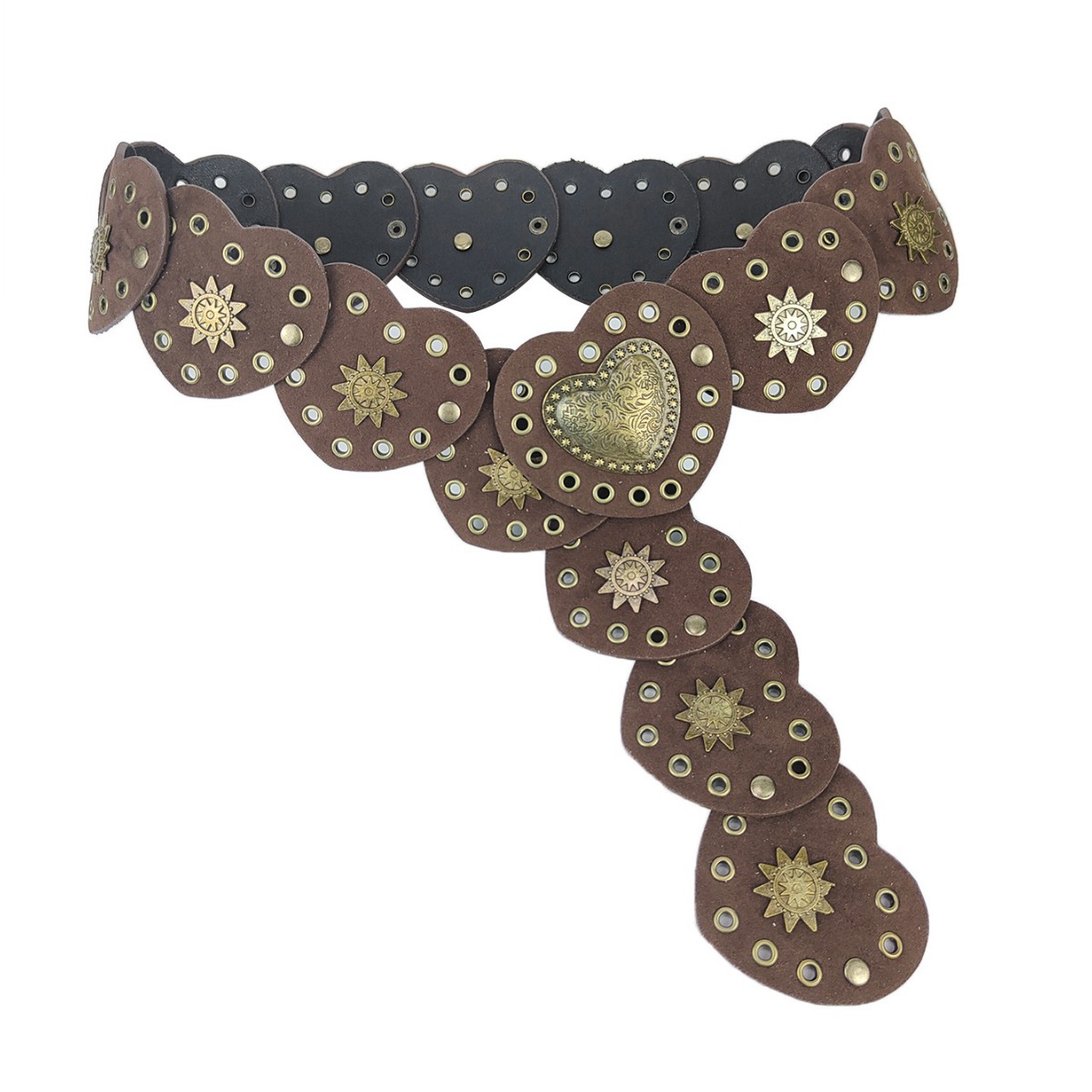 2024 New European and American Fashion Retro Denim Western Style Personalized Belt Women's Metal Spliced Hollow Eye Belt Maillard_voghion.com