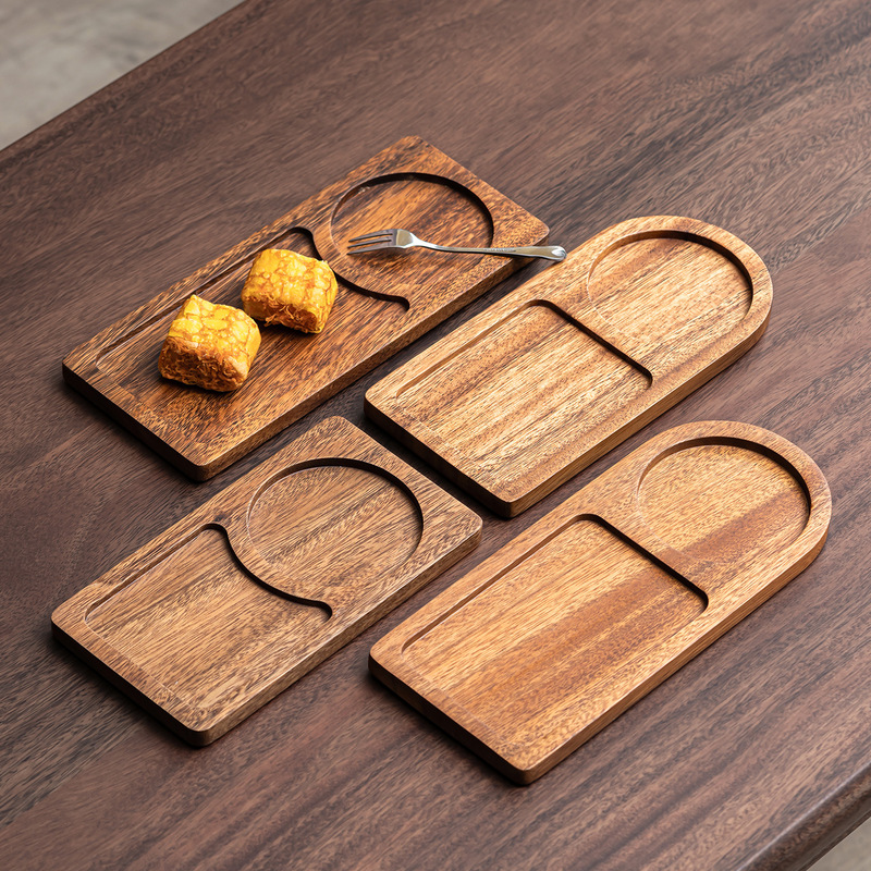 Wooden Fruit Plate, Japanese-Style Tableware, Cake Plate, Dessert Table, Household Chinese-Style Tray, Snack Plate, Retro-Style Coffee