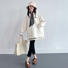 WY498 2026春季新款韩版加厚碎边流苏卫衣女大童套头宽松针织上衣