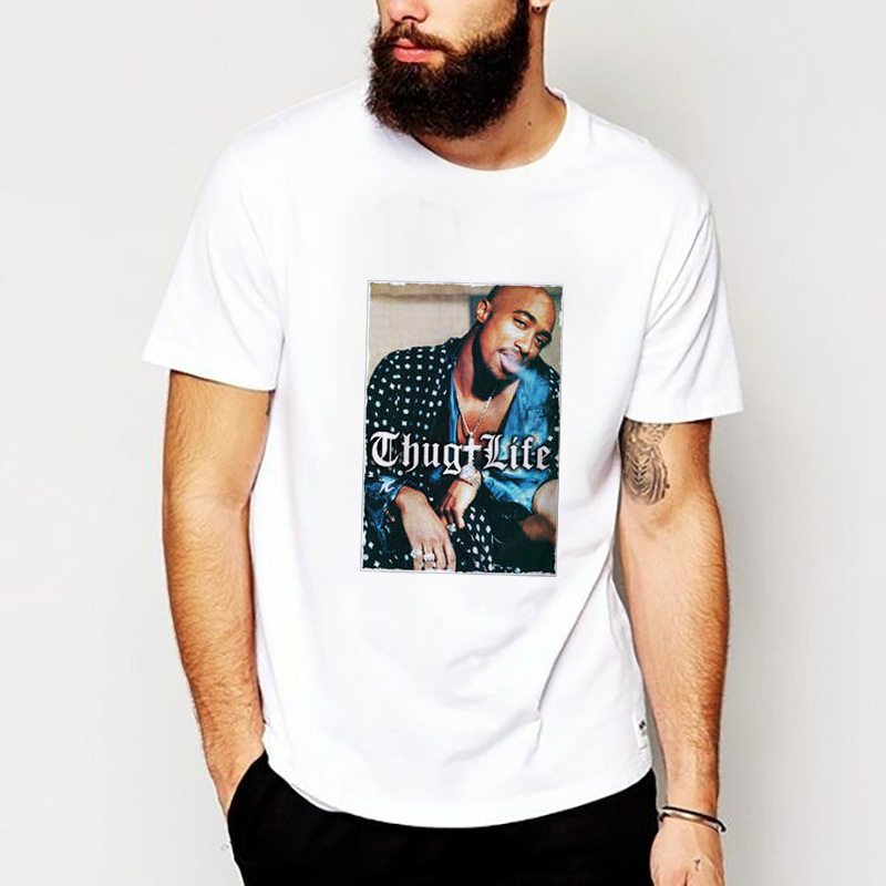 American rapper tupark 2pac hip hop men's printed short-sleeved T-shirt loose casual