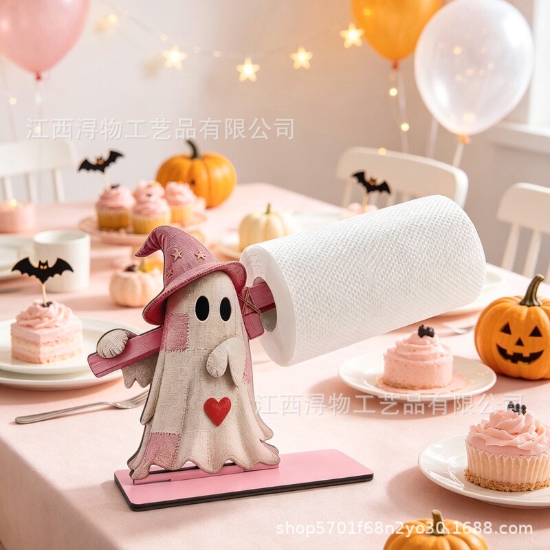 Fun Ghost Halloween Wooden Roll Paper Holder with Thickened Solid Wood Base, Stable and Anti-Tipping, Suitable for Kitchen Countertops Fun Ghost Halloween Wooden Roll Paper Holder with Thickened Solid Wood Base, Stable and Anti-Tipping, Suitable for Kitchen Countertops