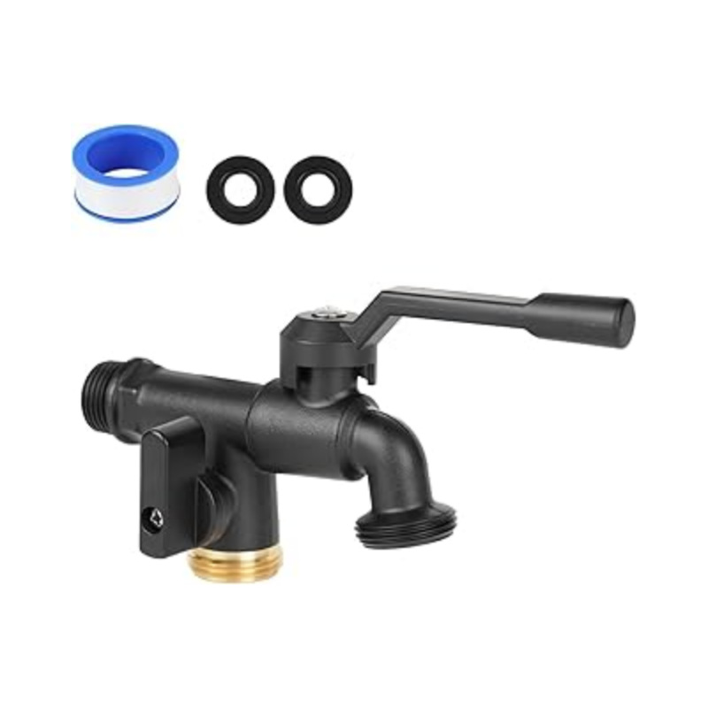 跨境专供NPT水龙头 全铜浇花园林双开双控黄铜户外防冻洗衣机水嘴