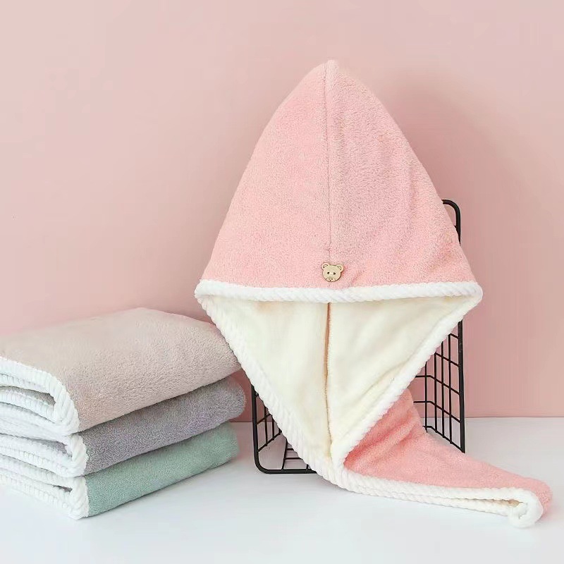 珊瑚絨干發帽 雙層兩色兩面 加厚螺紋款干發帽 吸水效果速干批發