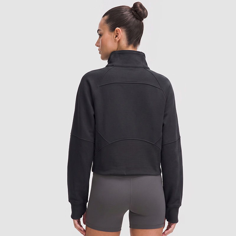 Chaqueta deportiva a prueba de viento para mujeres con camiseta gruesa con cremallera media suelta yoga ropa de ejercicios de algodón camiseta de cuello alto
