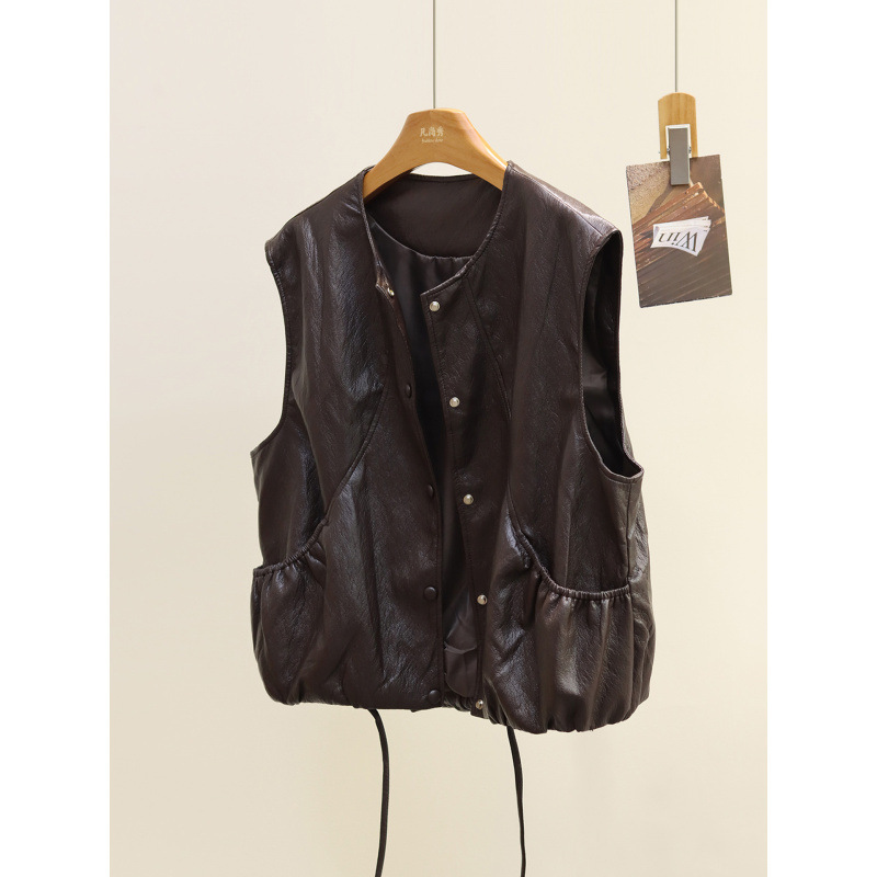 2026 Autumn and Winter New High-End Retro Motorcycle Style Layered Short Loose Top Sleeveless Vest for Women