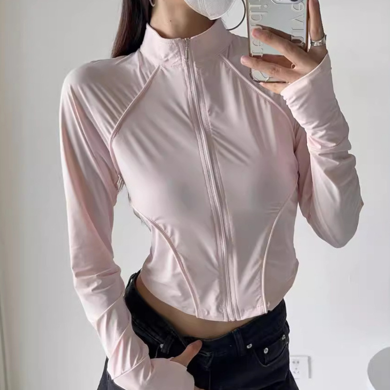 Solid Color Slim-Fit Yoga Wear Long-Sleeve Short Jacket for Women, Sun-Protective Breathable Jacket Top 2023 Casual Versatile
