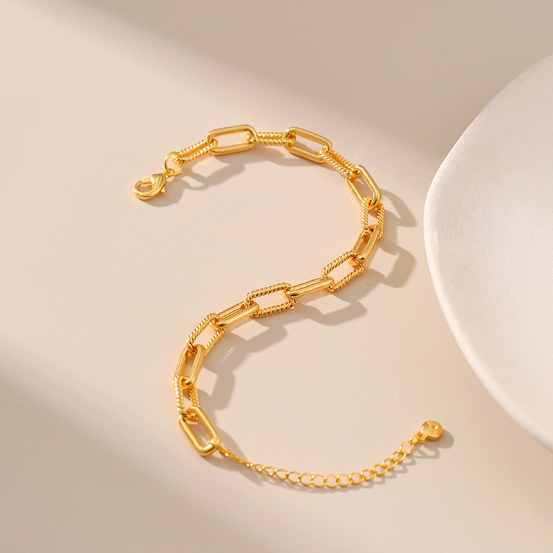 Middle East NEW brass plated real gold bracelet thick chain neutral style box chain minimalist style hand jewelry color preservation_voghion.com