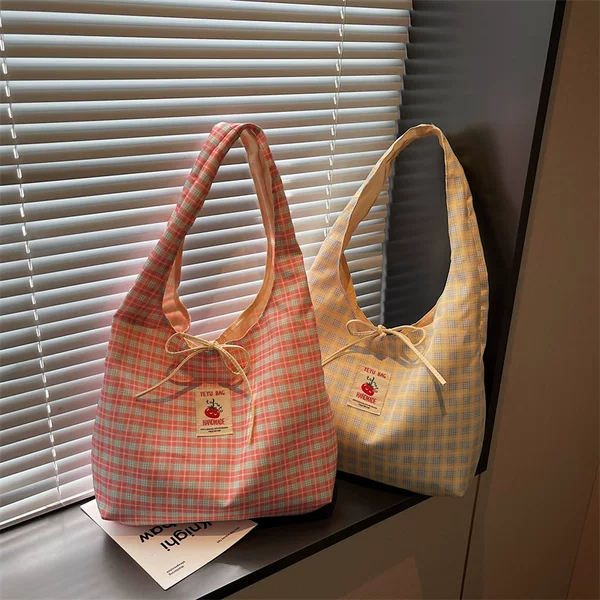 2025 Autumn New Plaid Shoulder Shopping Bag Casual Portable Canvas Vest Bag Fashionable Casual Underarm Bag