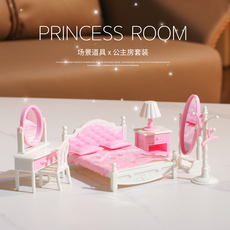 Cross-border mini furniture pink doll princess house miniature furniture play house scene ornaments bedroom girl gift