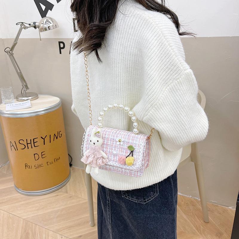 Bolso de perlas para niños 2022 Otoño e Invierno algodón y lino pequeño bolso cuadrado bolsa decorativa de moda para niñas lindas bolsa de mensajero