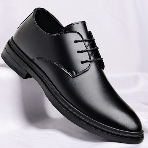 Men's Spring New Leather Shoes, High-end Business Casual Dress Shoes, Trendy Breathable Men's Leather Shoes with Invisible Height Increase