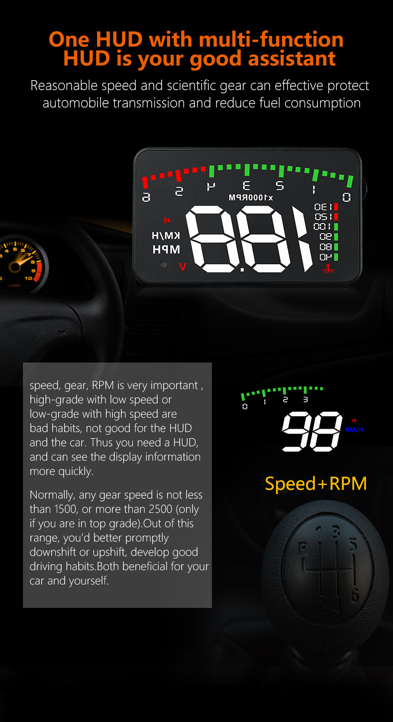 Car Head-Up Display Hd Obd2 Head-Up Display Portable In-Car Hud Projection Digital Instrument Modification