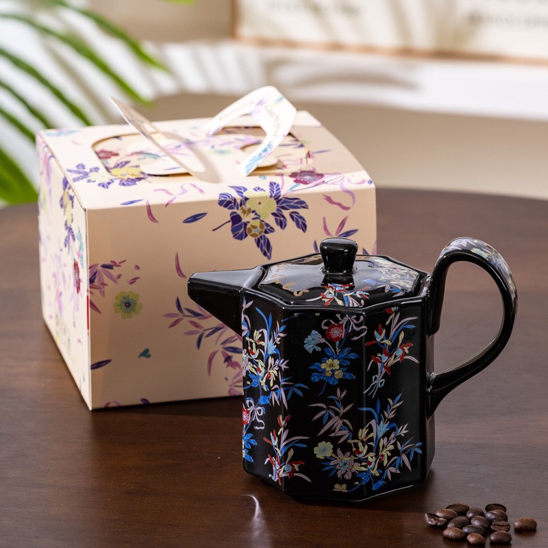 Flores exquisitas amor tazas de café plato tetera de cerámica caja de regalo conjunto de casada de Navidad regalo de cumpleaños