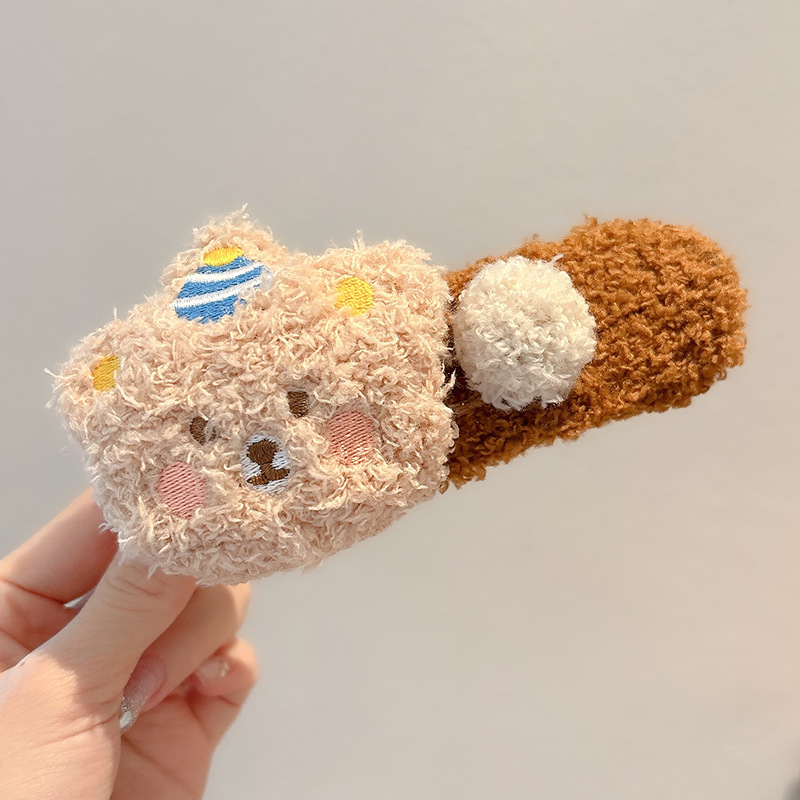 Pudín de peluche oso agarrar clips lateral de la mujer frisa clips de cabello rotos detrás de la cabeza de cabello de boca de pato grande clips de cabello tocado