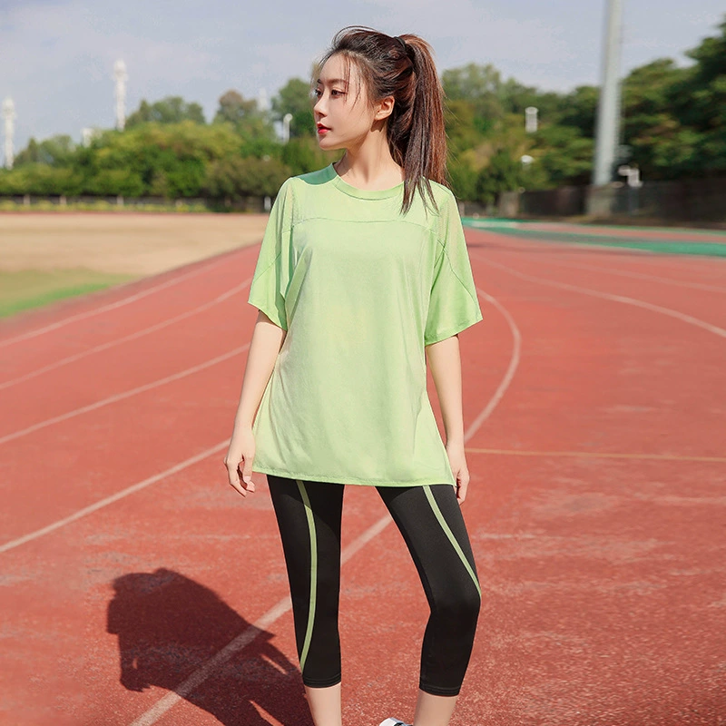 Одежда для йоги больших размеров, женская летняя свободная Спортивная одежда для полных девочек, спортивный костюм для тренажерного зала, 200 кг, утренняя скорость бега, сухая одежда для бега