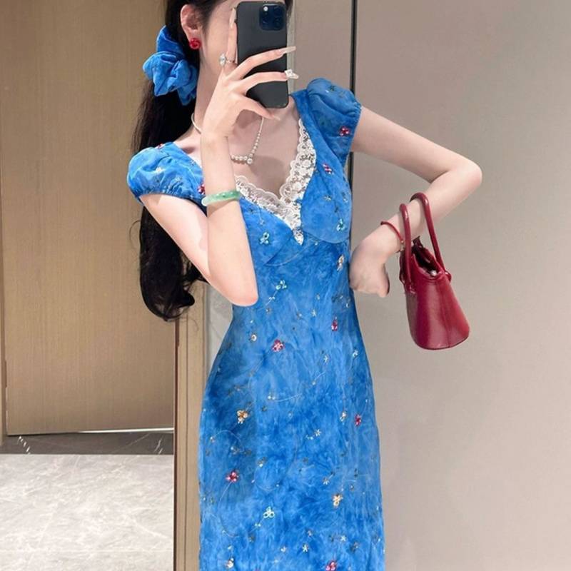 Lace blue summer dress