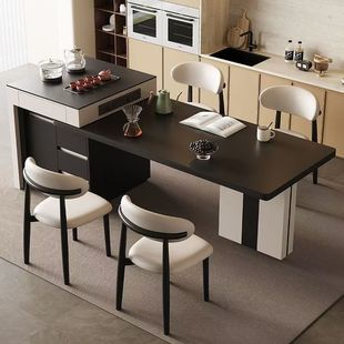 All Solid Wood Island Table Dining Table and Chair Combination Household Integrated Retractable High-end Retro Rock Board Island Table Dining Table Dining Table