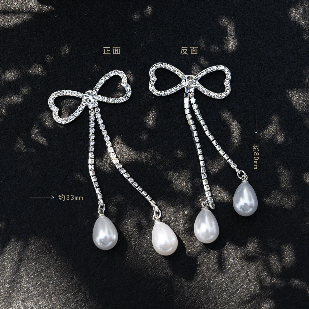 Metal accessory pearl, pendant with bow, DIY