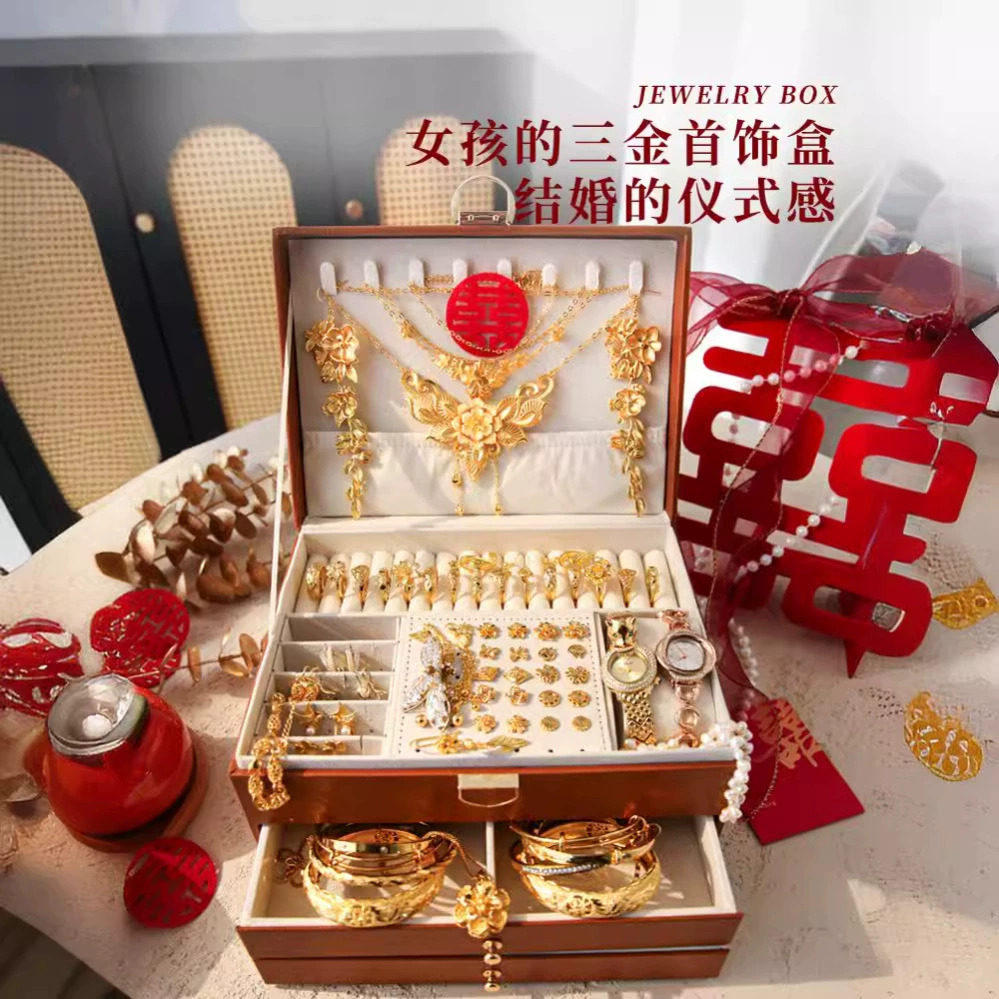 Sanjin шкатулка для ювелирных изделий обручальное Подарочное оборудование большой емкости коробка Золотая Высококачественная Изысканная шкатулка для хранения ювелирных изделий