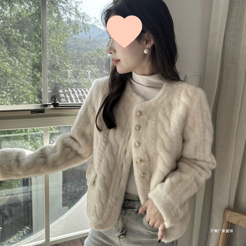 2025冬季新款澜色调小香风皮毛一体水貂绒獭兔毛毛仿皮草短外套女