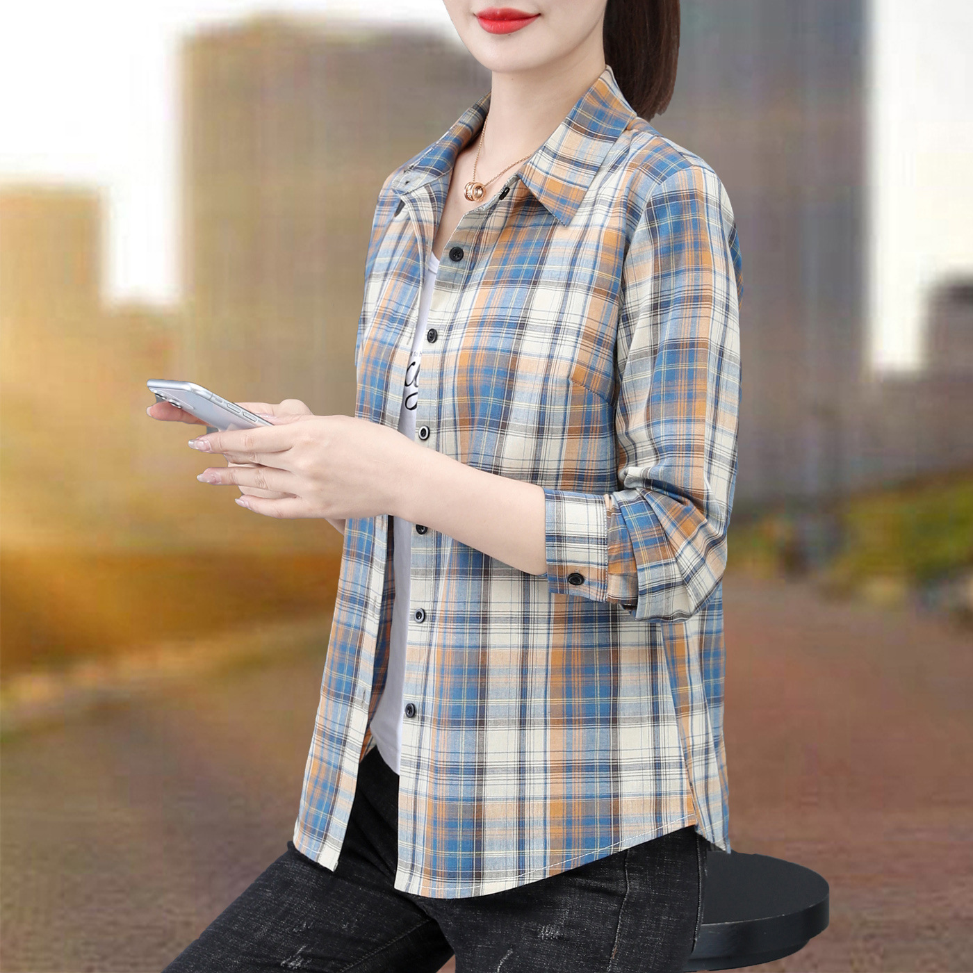 Pure Cotton Plaid Shirt for Women, Hong Kong Style, New Spring and Autumn Korean Version, Long-Sleeve Niche Top, Classic Versatile Simple Jacket