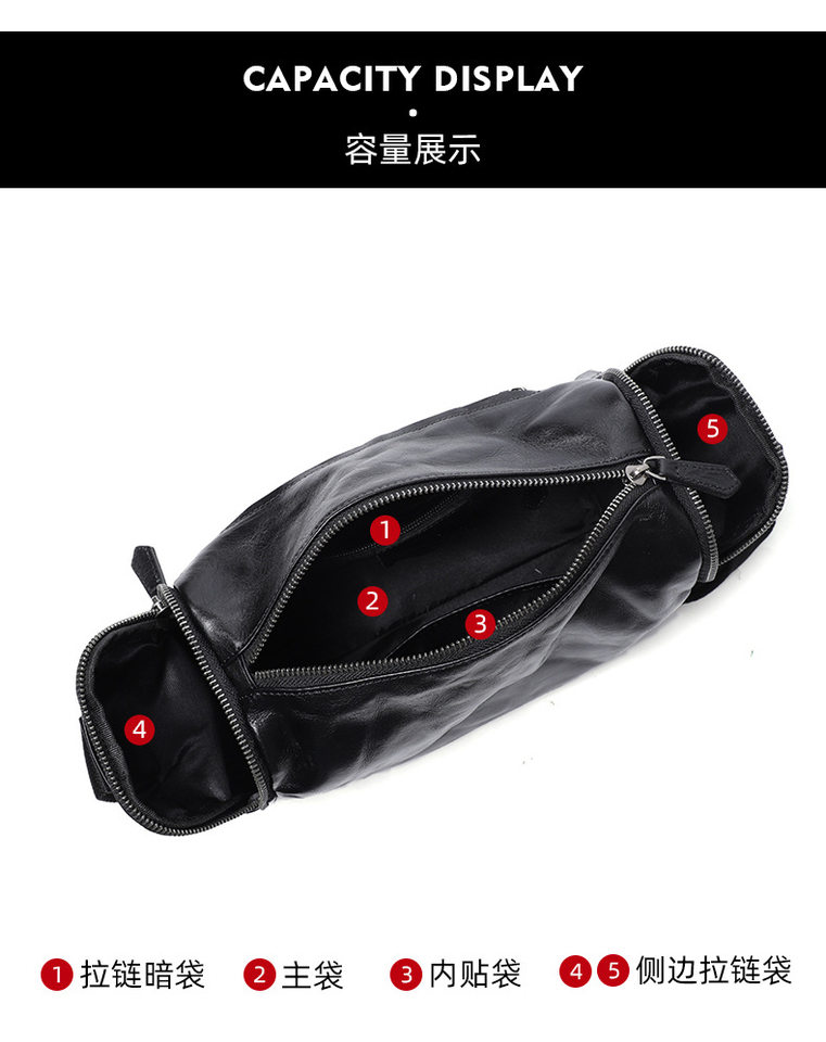 Túi đeo chéo nam da bò thật vân vân tay, túi đeo vai nhỏ gọn 29×11×17 cm — Màu đen chi tiết 7