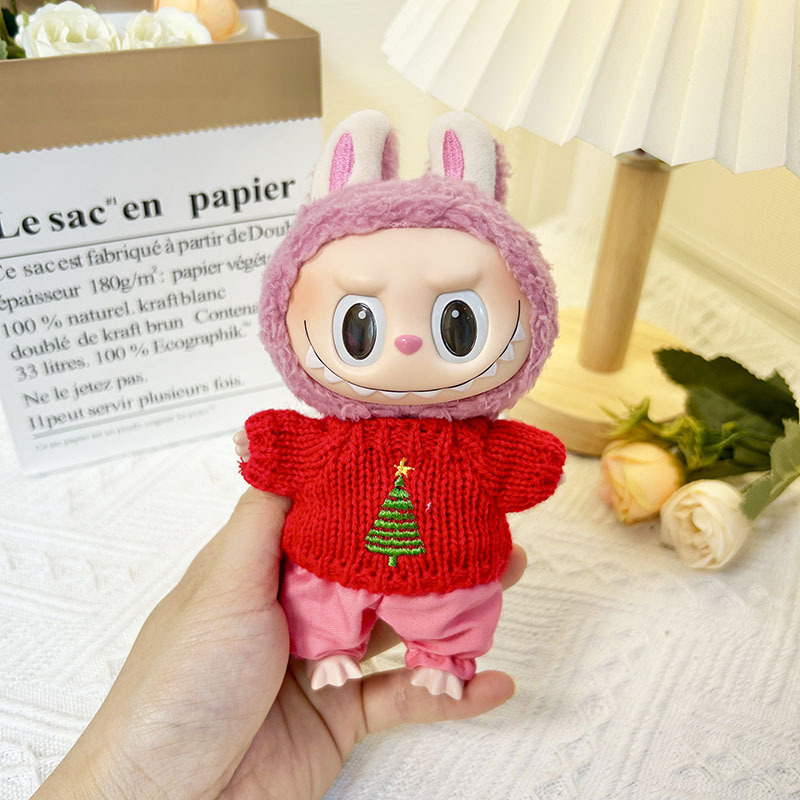 15cm ciego caja pull paño suéter pantalones macaron labubu colgante muñeca suéter Año Nuevo suéter lindo