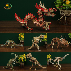 New Wooden Dinosaur 3D Stereo Puzzle Wholesale Toy Handmade DIY Model Festival Gift Street Stall Supply