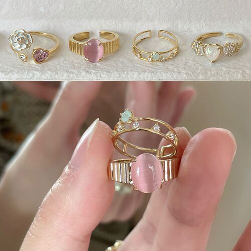 Elegant and Fashionable Women's Ring with a Unique Design, Exuding a Sense of Sophistication - Delicate and Luxurious, Featuring a Pink Diamond and Opal, Trendy Finger Ring