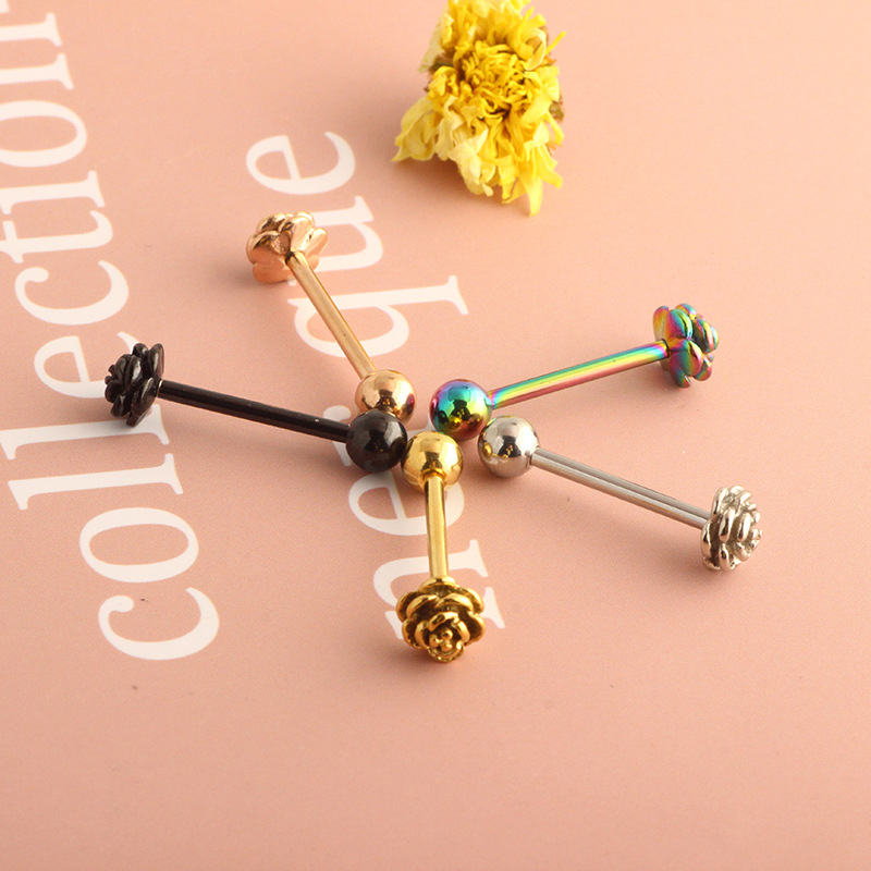 Retro Flower Stainless Steel Plating Tongue Nail 1 Piece