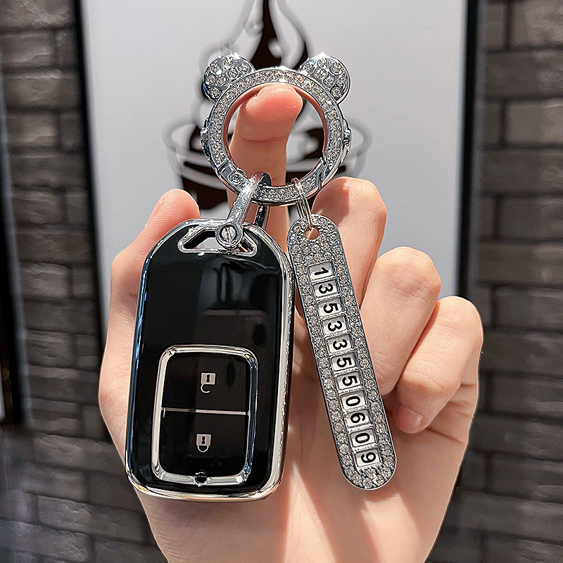 BT 키 타입 A - 스마트 2버튼 [싱글 쉘 블랙] + 실버 우주 비행사 다이아몬드 버클 + 실버 번호판