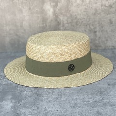 精緻輕奢超細麥杆草編織平頂草帽女夏季沙灘遮陽優雅出遊法式禮帽