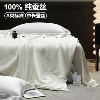 蚕丝被A类100长绒棉纯棉全棉加厚冬被春秋子母被空调被被子被芯|ru
