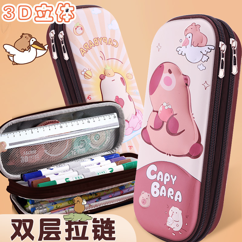 Caja de papelería estereoscópica Capibara 3D, bolsas de lápiz para niños de gran capacidad, dibujos animados lindos, caja de lápiz para estudiantes de primaria