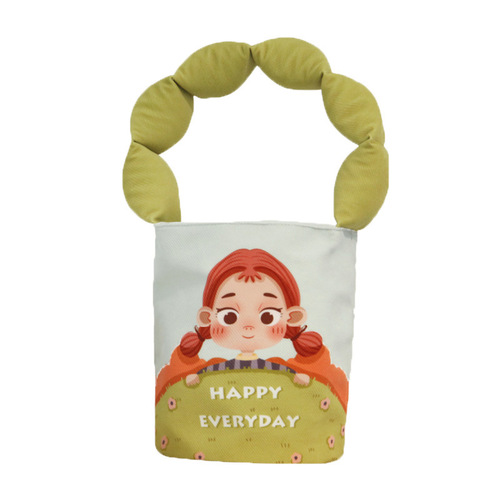 Wholesale Bucket Bag Shoulder Storage Commuting Bag Cute Girl Pattern Printable Shopping Photo Canvas Women's Bag
