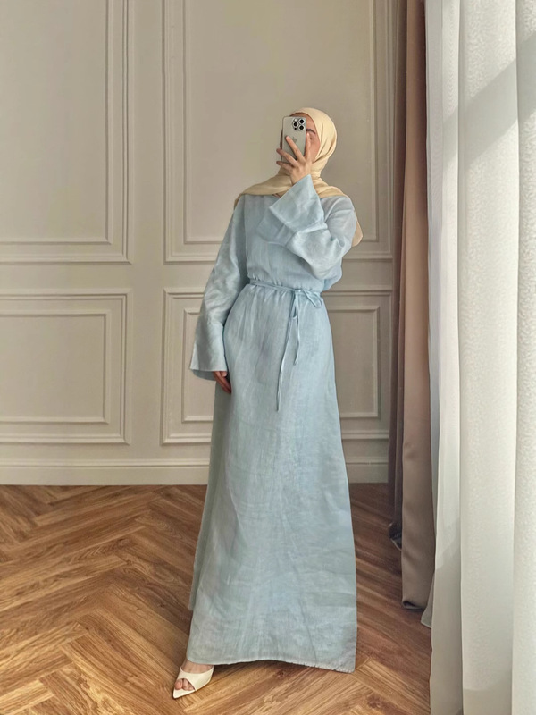 2025 春夏婦人服クロスボーダー外国貿易新しい気質ワンラインカラー長袖ウエストレースアップドレスフレアスリーブ|undefined